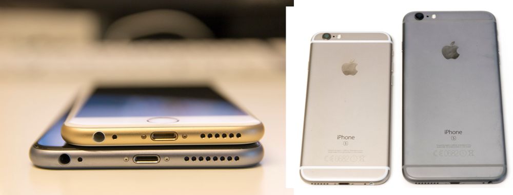 iPhone 6S Plus og den vanlige iPhone 6S. Plus-modellen er vesentlig større.
