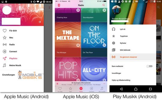 Apples Android-versjon av Apple Music ligner i bunn og grunn mer på Googles Play Musikk-tjeneste enn iOS-versjonen av Apple Music.