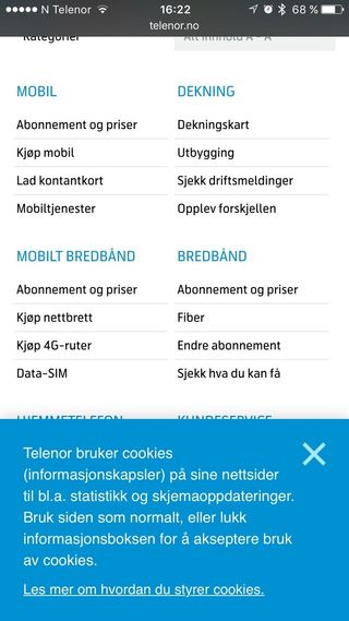 Telenor har en diger informasjonsboks om cookies. Ifølge Netlifes undersøkelser er det bare én fjerdedel av oss fjerner dem.