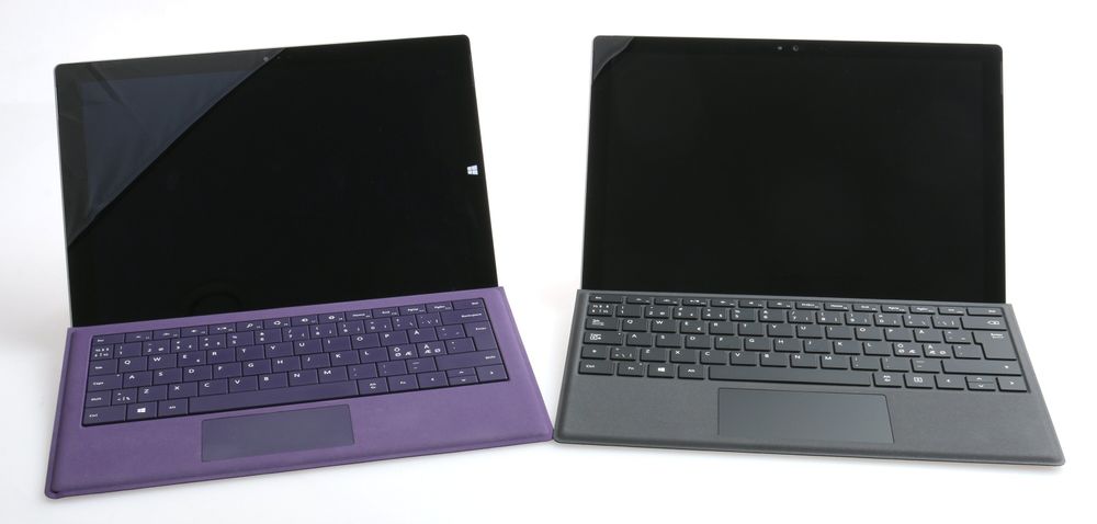 Surface Pro 3 og 4 er ganske så like, og kan bruke hverandres tastaturer og ladere.