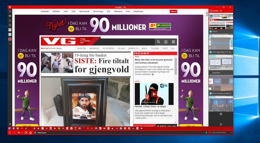 Nettleseren tar fargene til innholdet om du ikke har valgt noe annet selv. Dermed blir den knall rød når vi besøker VG-nett.
