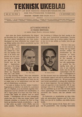 Teknisk Ukeblad fra høsten 1945 viser hva ekspertene tenkte om atombomben. 