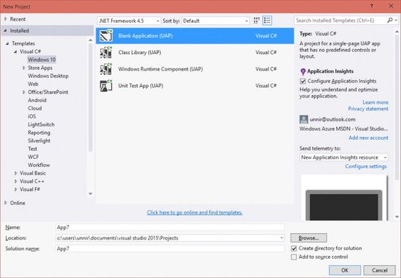 Opprettelse av universell Windows 10-app i Visual Studio
