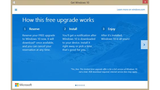 Invitasjon til å oppgradere til Windows 10.