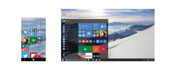 Startskjermen på nye Windows 10 - både på mobil og pc.