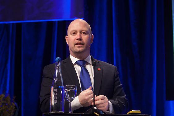 Justis- og beredskapsminister Anders Anundsen (Frp) under NSMs sikkerhetskonferanse 2015 i Oslo kongressenter.