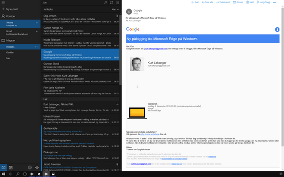Outlook tar seg godt ut på stor skjerm.