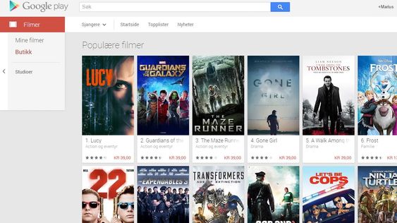 Du kan kjøpe eller leie film i Google Play, men det er ingen «spis så mye du vil»-løsning som for eksempel Netflix.