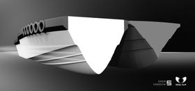 Gjennomskåret skrog viser at losbåten (t.v.) får et mye større volum enn det grå, tradisjonelle skroget.  