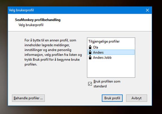 Du kan ha flere profiler, for eksempel en til arbeid, et spesielt prosjekt, til poden eller for fritid. Nettlesertillegg og innstillinger følger profilene.