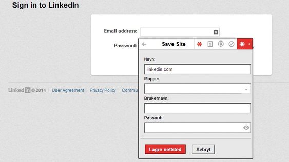 Det er lett å registrere nytt brukernavn og passord på en tjeneste. Gjør du dette på PC-en vil informasjonen være tilgjengelig på andre enheter også. Dermed slipper du å plotte inn brukernavn og passord dersom du bruker en tilknyttet app, som LinkedIn i dette tilfellet. 