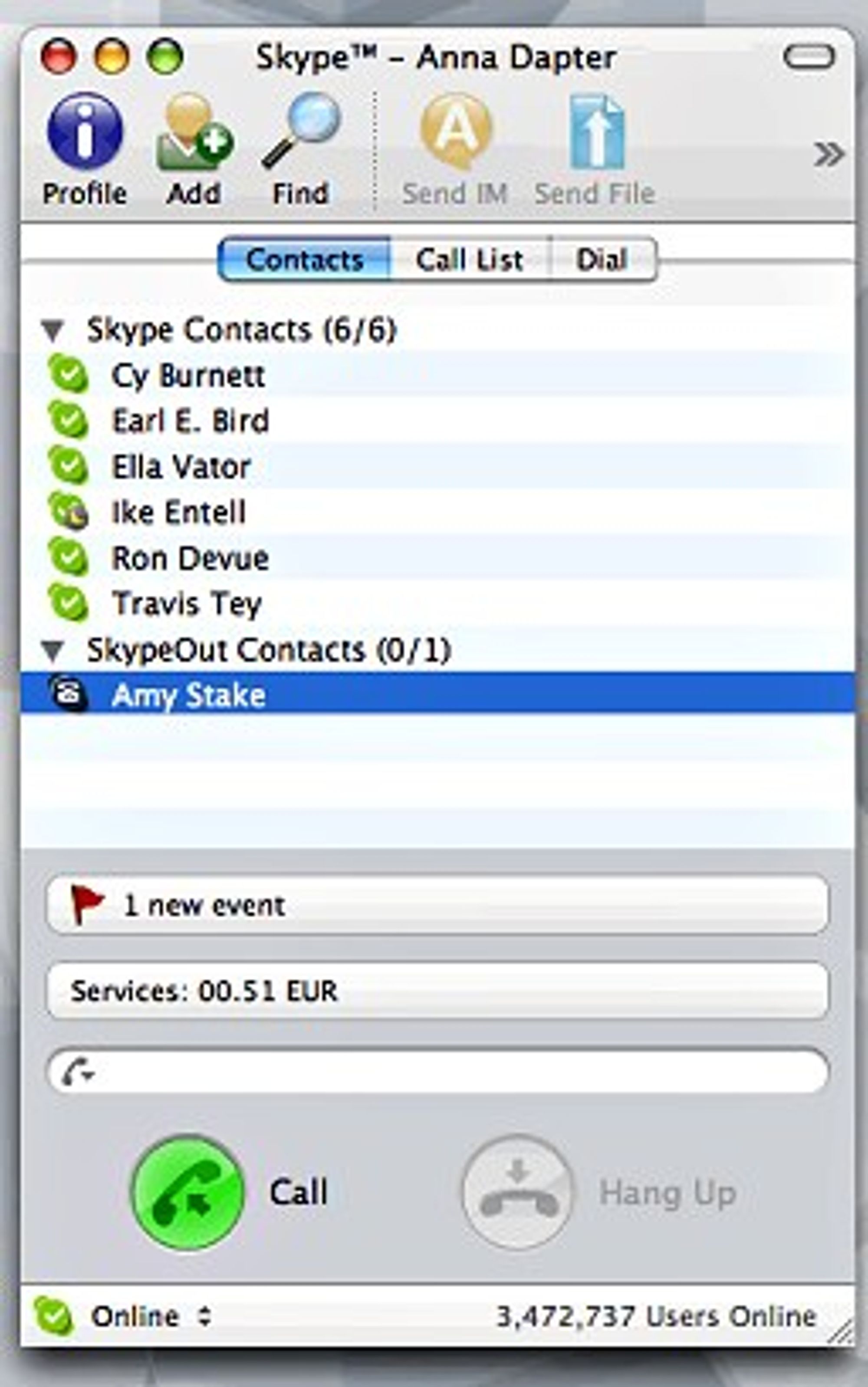 Skjermbilde fra Skype for Mac 1.5 Beta