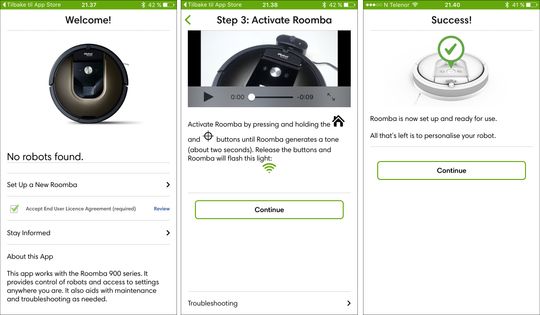 Oppsettet av Roomba 980 er veldig enkelt, takket være en god veiviser i appen.