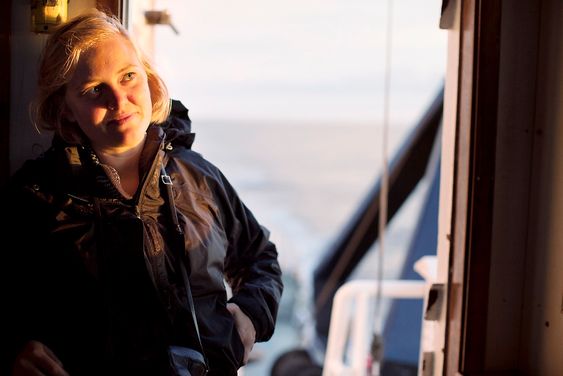 Veronica Bruer from Norway, onboard the Greenpeace ship Arctic Sunrise on the way to Lofoten on the Norwegian coast. 