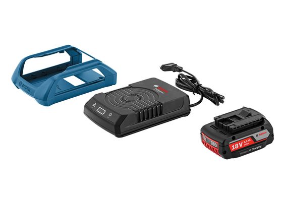 Trådløst batteri: Det nye batteriet som kan induksjonslades ser ut som hvilket som helst av de vanlige verktøybatteriene til Bosch. Ladeplaten har lysdioder som viser ladetilstanden til batteriet. I tillegg kan man få en ramm esom gjør det lettere å sette fra seg verktøyet på ladeplaten.