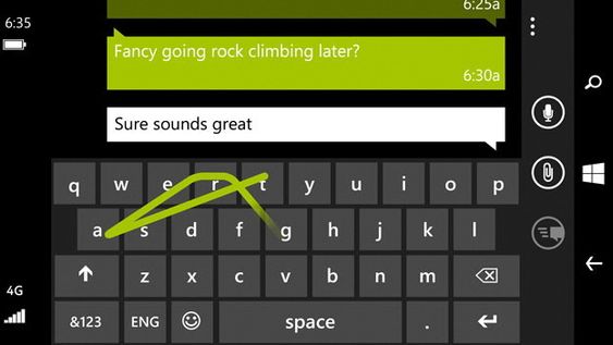 Windows Phone 8.1 har et tastatur du kan tegne på. 