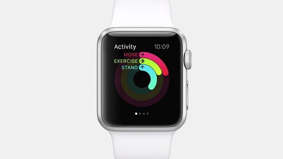 Apples aktivitetsmåler viser tre ringer som måler ulike mosjonsrelaterte aktiviteter.