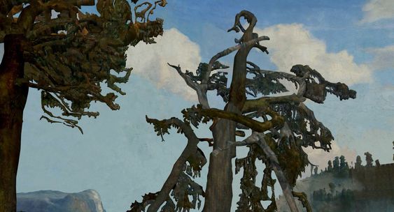 I kortfilmen kan du reise inn i Lars Hertevigs kjente maleri Gamle furutrær fra 1866 ved hjelp av 3D-modellering.
