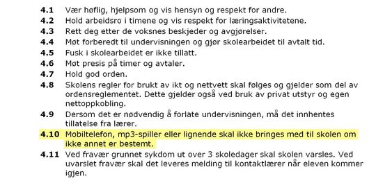 Utdrag fra reglementet for grunnskolen i Levanger kommune. 