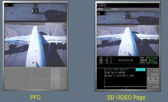 Bilde fra FTAC (Fin Taxi Aid Camera) på et A380 som er konstruert for å vise ytterkantene av landingsstellet, ikke vingetippene på superjumboen. 