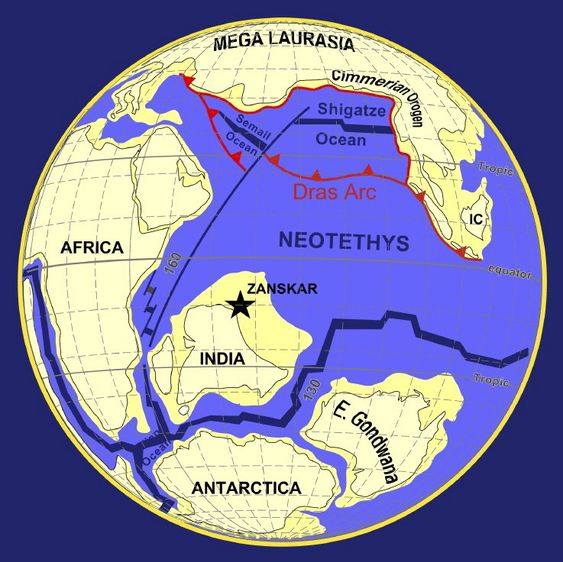 LØSRIVELSE: De teutoniske platene flytter seg. Slik var kontinentene for ca. 100 millioner år siden, i kritt-perioden.