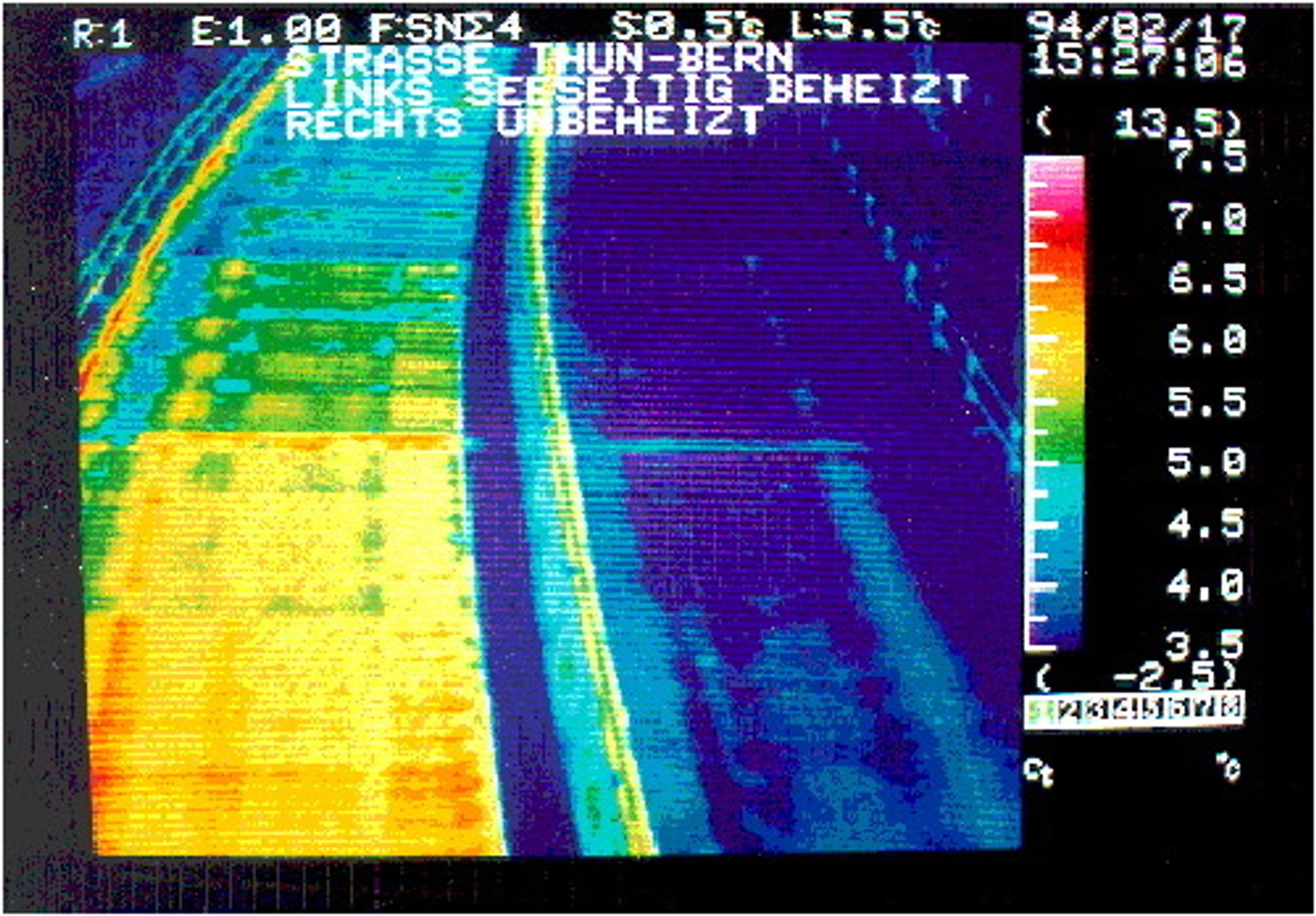 Et infrarødt bilde av den oppvarmede Serso-broen i Sveits. 