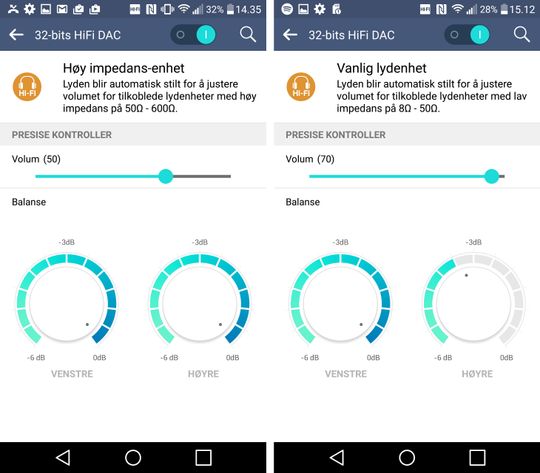 Enten du har portable hodetelefoner eller kraftigere saker til bruk i stua vil V10 tilpasse seg. Merk at balanseinnstillingen kun virker med den innebygde spilleren.
