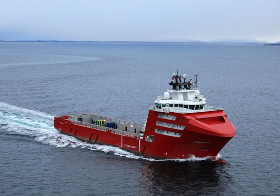 FØRSTE FOR DOF: Skandi Gamma er  DOF-rederiets første LNG-drevne forsyningsskip. Det 95 meter lange og 200 meter brede forsyningsskipet er bygget av STX Søviknes.