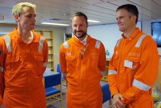 Olje- og energiminister Ola Borten Moe, Kronprins Haakon og Statoils konsernsjef Helge Lund under den offisielle åpningen av Peregrino-feltet, Brasil.