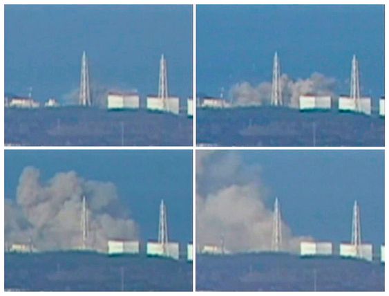 EKSPLOSJONEN: Dette sammensatte bildet, tatt fra japansk tv, viser røykutviklingen etter eksplosjonen ved kjernekraftverket Fukushima Daiichi 1 lørdag.kjernekraft kjernekraftverk atomkraft jordskjelv tsunami japan