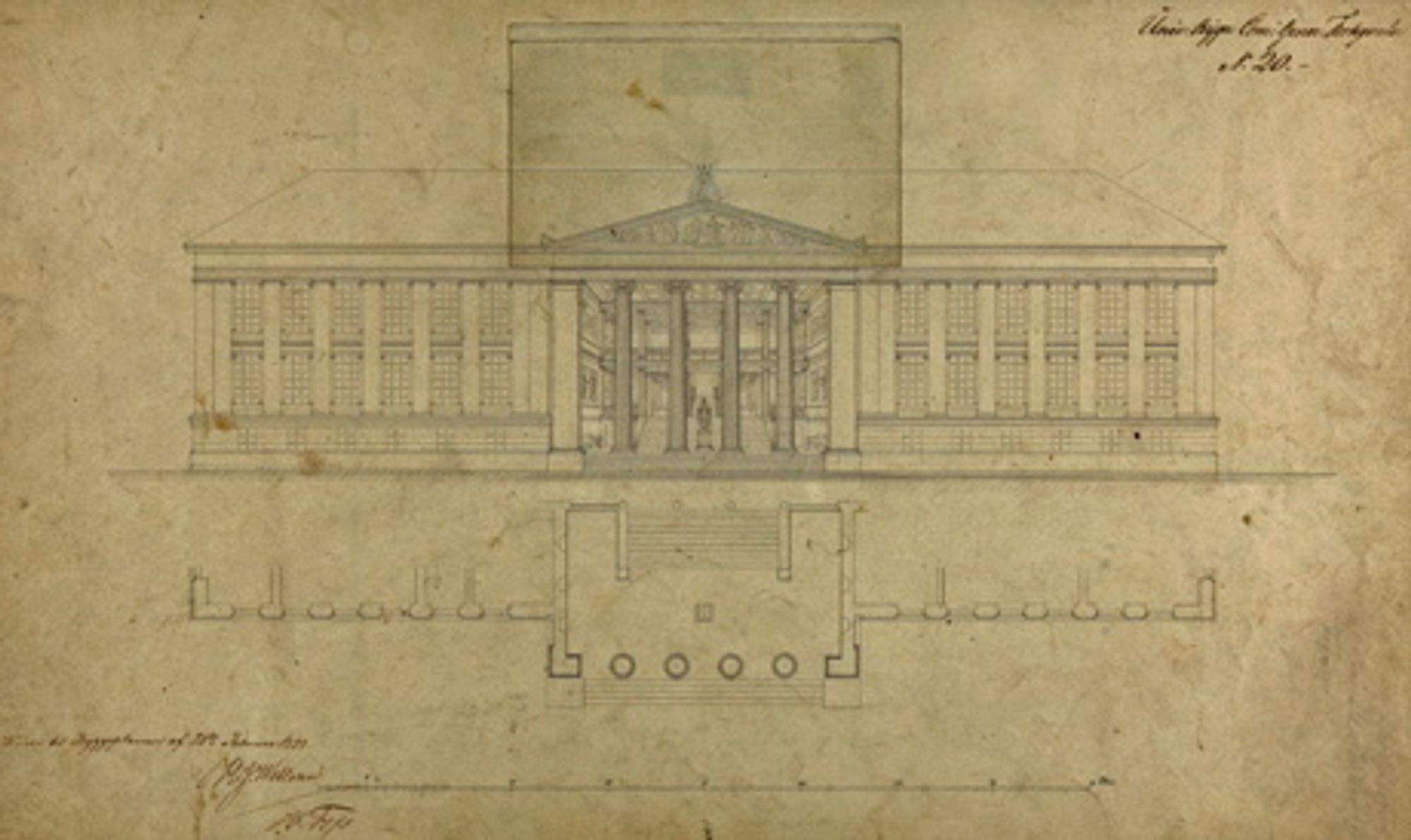 UNIVERSITET: Schinkels utkast til Det Kongelige Fredriks Universitet, tegnet i 1838. Foto: Dag A. Ivarsøy/Nasjonalmuseet - Arkitektur