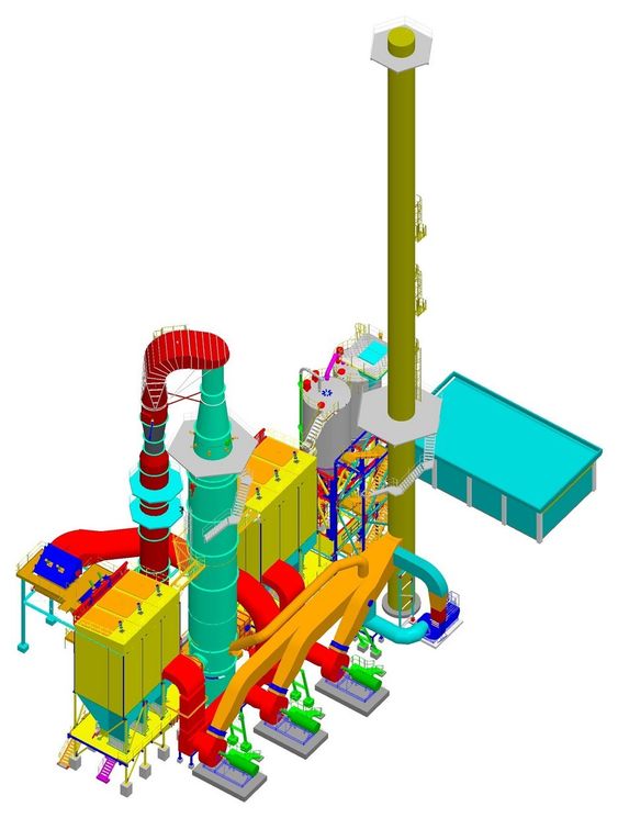 SKISSE: 3D-illustrasjon som viser et filter- og gjenvinningssystem for fluorider ved et aluminiumsverk.