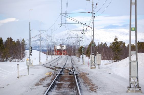 Kryssingsspor ved Rautas stasjon på Malmbanan / Ofotbanen nord for Kiruna.