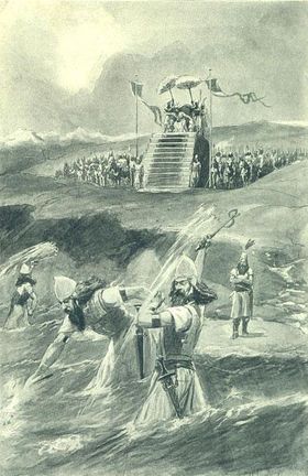 Xerxes pisker Hellespont som avstraffelse etter stormen som ødela de to broenen han hadde latt bygge over stredet.