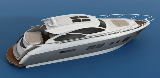 LYSTBÅT: Flere båtprodusenter er interessert i å bygge båter med ASV-teknikken. Slik kan en første 65-fots båt med luftlomme se ut.