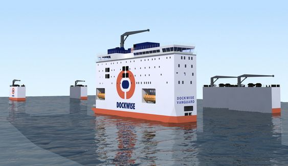 Lastedekket på "Dockwise Vanguard" kan senkes inntil 16 meter under havoverflaten under lasteoperasjoner. 