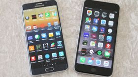 Samsung og deres Galaxy-serie (representert ved Galaxy S6 Edge+ til venstre) regjerer fortsatt, mens Apple og deres iPhone må se seg grundig slått av erkerivalen.