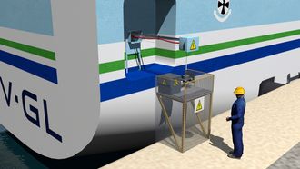 Rask oppkobling for å lade et autonomt feeeder-containerskip.