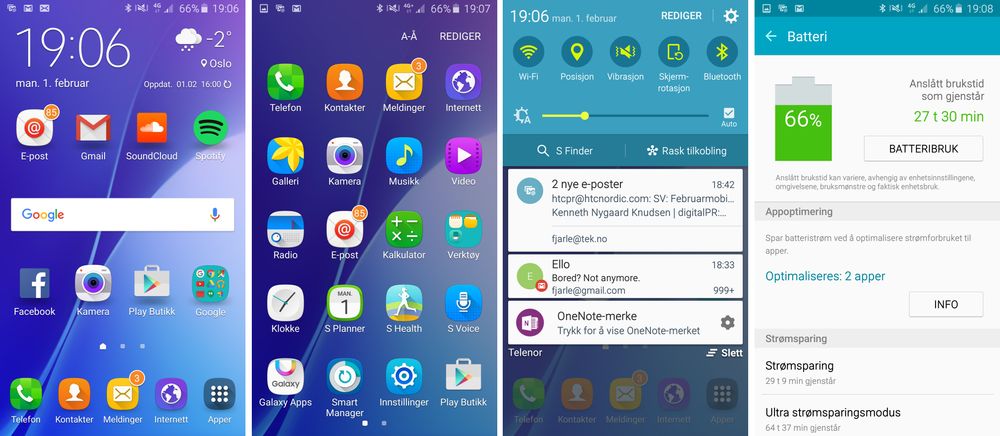 Det er enkelt å finne frem i Galaxy A5-menyene, og telefonen byr på god batteritid.
