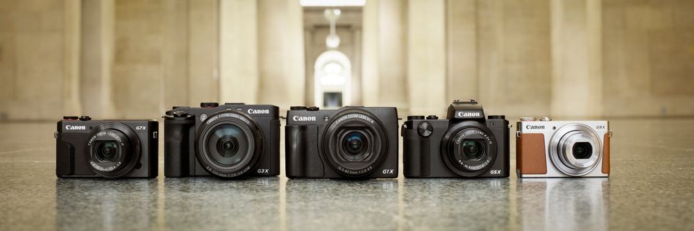Her er PowerShot-familien samlet med G7 X Mark II helt til venstre.