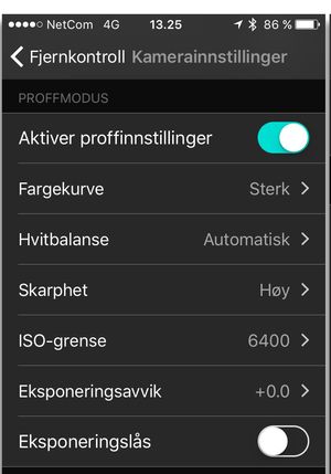 Slik ser Garmins proffinstillinger ut i telefonappen.