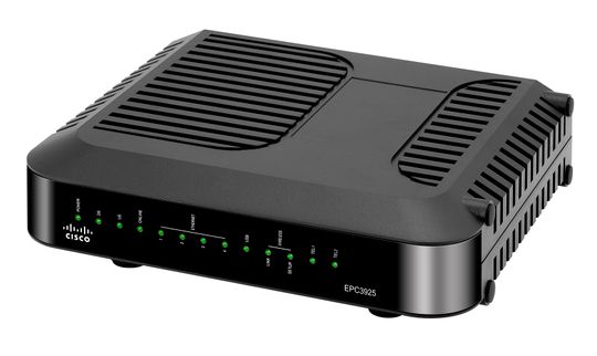 En typisk alt-i-ett-ruter levert av en bredbåndsleverandør. Dette er en trådløs Cisco-ruter med kabelmodem, levert av Get.