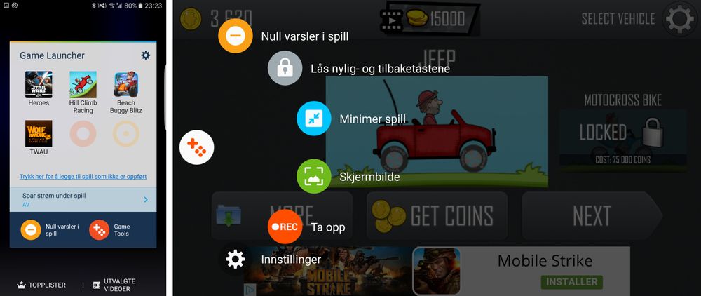 Game Launcher er et virkelig nyttig tillegg i Galaxy S7 Edge. Den lar deg skru av varslinger under spilling, eller forlenge batteritiden for mindre krevende spill.