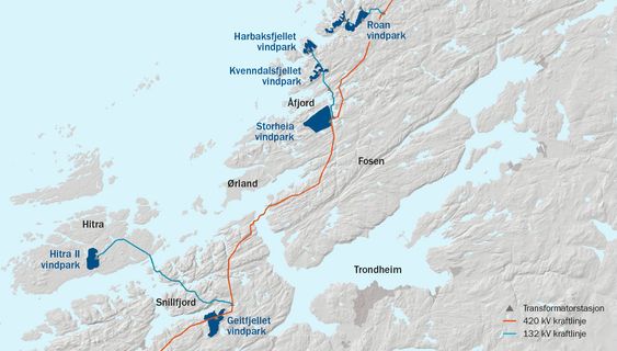 Her er de seks vindparkene som nå skal bygges ut i Midt-Norge. Hydro skal kjøpe rundt en tredjedel av den kommende vindkraftproduksjonen.