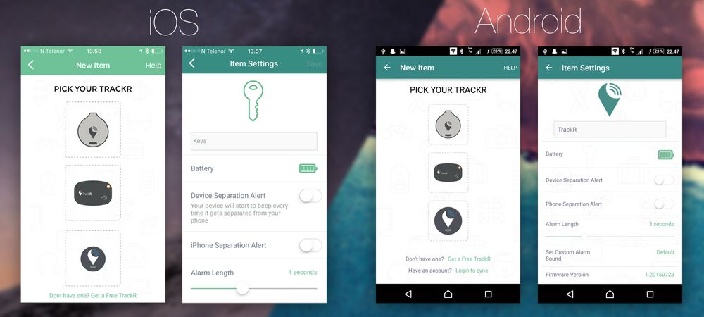 Det er noen små forskjeller på TrackR-appen til iOS og Android, men det er ikke dramatisk. Kanskje mest kuriøst er det at iOS-appen tidvis skifter grønnfarge.
