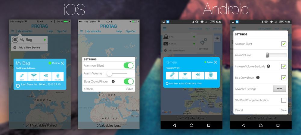 Protag-appen ser nokså lik ut på Android og iOS, men innstillingsmenyen er radikalt annerledes – både funksjonelt og designmessig.