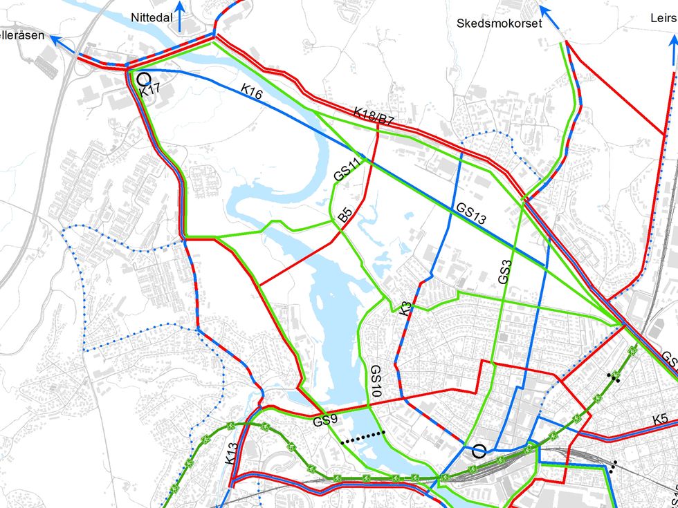 Slik så planene for Skedsmos veisystem ut for 2050 før Hovedutvalget for tekniske tjenester 7. januar ga planen tommelen ned. Illustrasjon: Skedsmo kommune