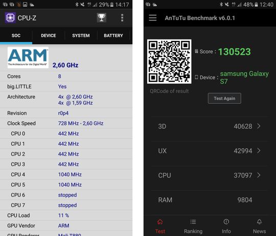 Samsungs nyeste Exynos-brikke i kombinasjon med en litt uvanlig kjøleløsning ser ut til å være en vinner. Tre AnTuTu-målinger i rask rekkefølge endte i lunken telefon og den raskeste målingen.