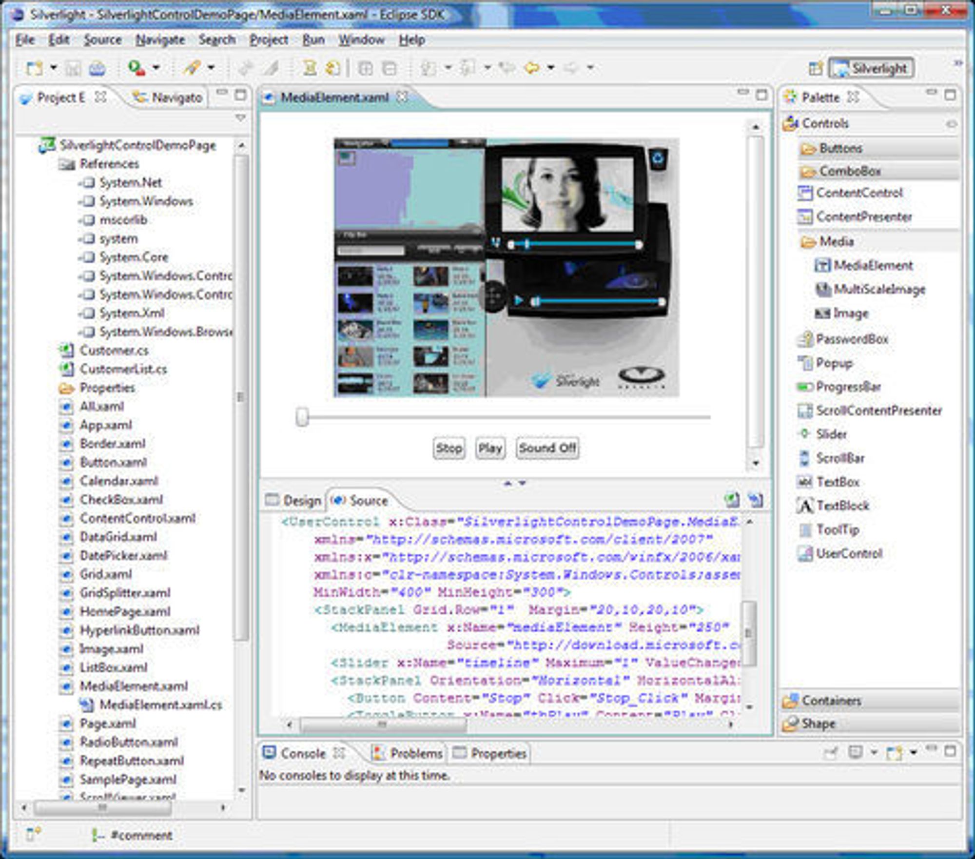 Tidlig versjon av Eclipse Tools for Microsoft Silverlight.