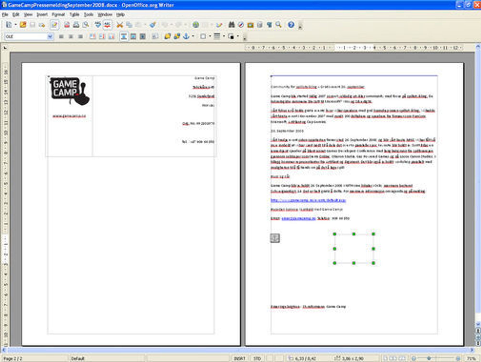 Visning av .docx-dokumentet i OpenOffice.org 3.0.